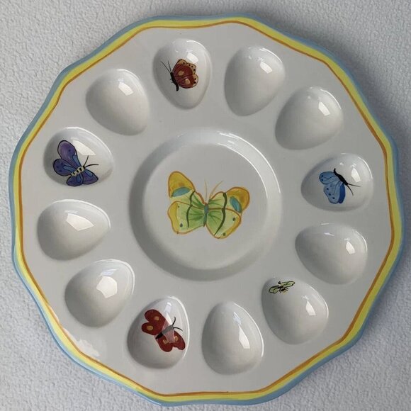 Department 56 Butterfly Garden Deviled Egg Plate 11” Easter Spring Platter - Picture 1 of 11
